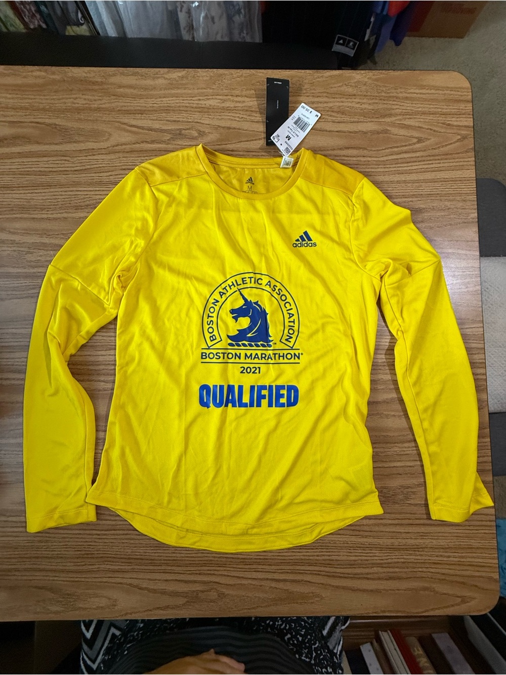 adidas Yellow Boston Marathon 2021 Long Sleeve 'Qualified' Tee